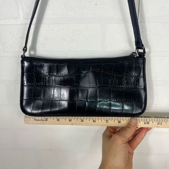 Amanda Smith Shoulder bag Faux Croc embossed Black Small Y2K - Picture 2 of 15